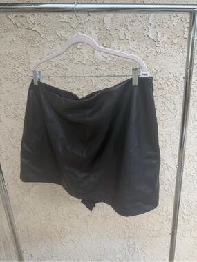Abercrombie & Fitch Black Faux Leather Skort with Draped Front